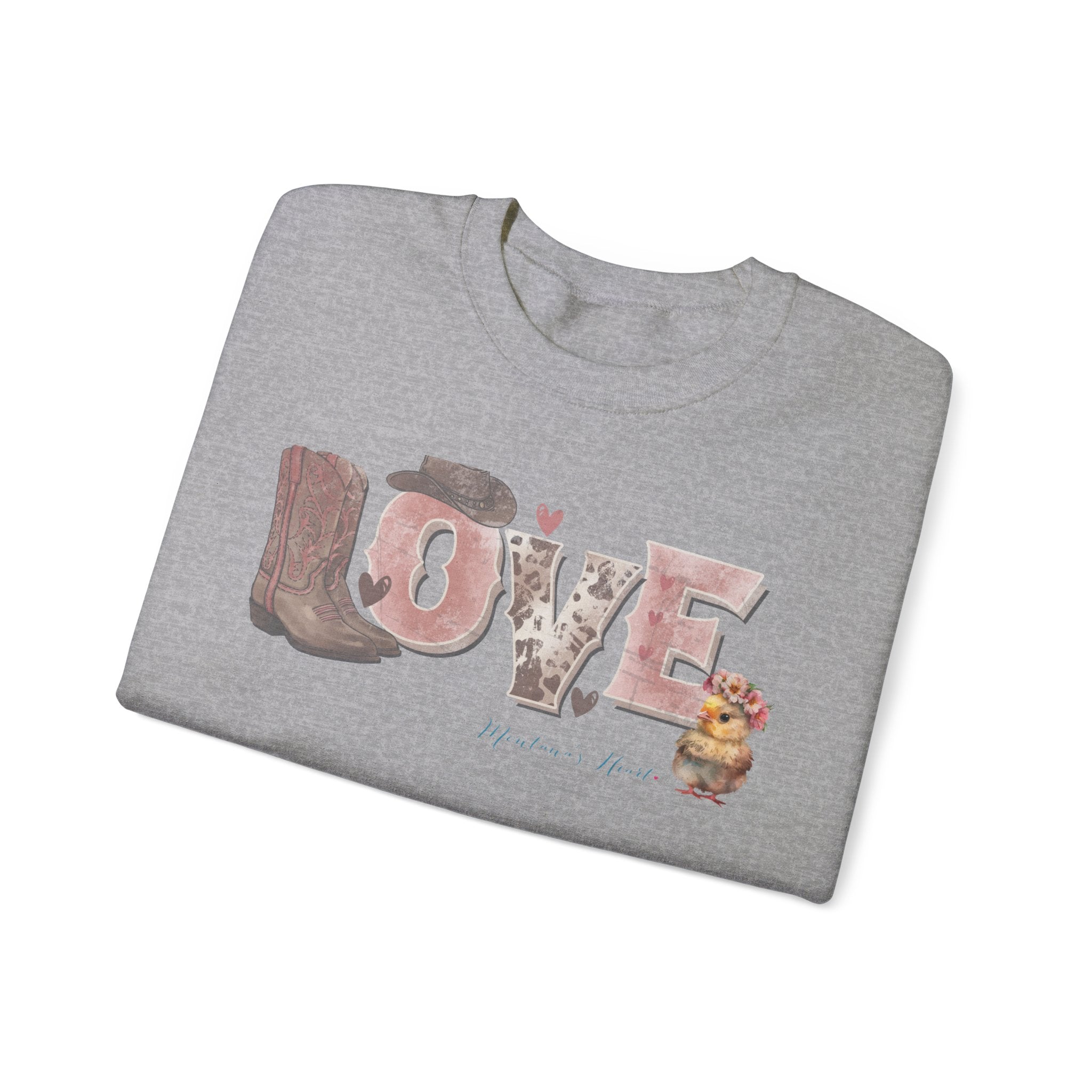 Ladies Western Love with baby chick, Ladies sweatshirt