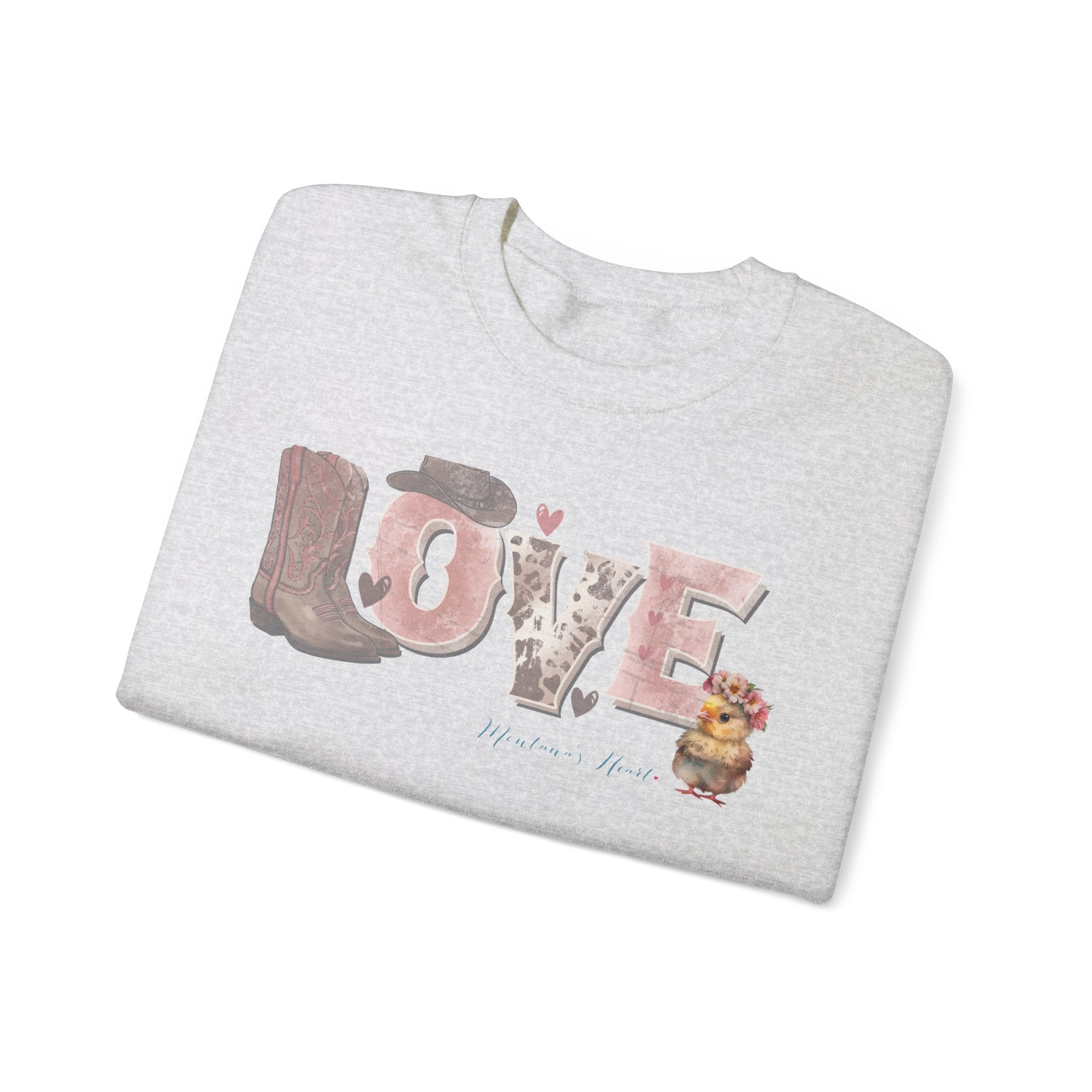 Ladies Western Love with baby chick, Ladies sweatshirt