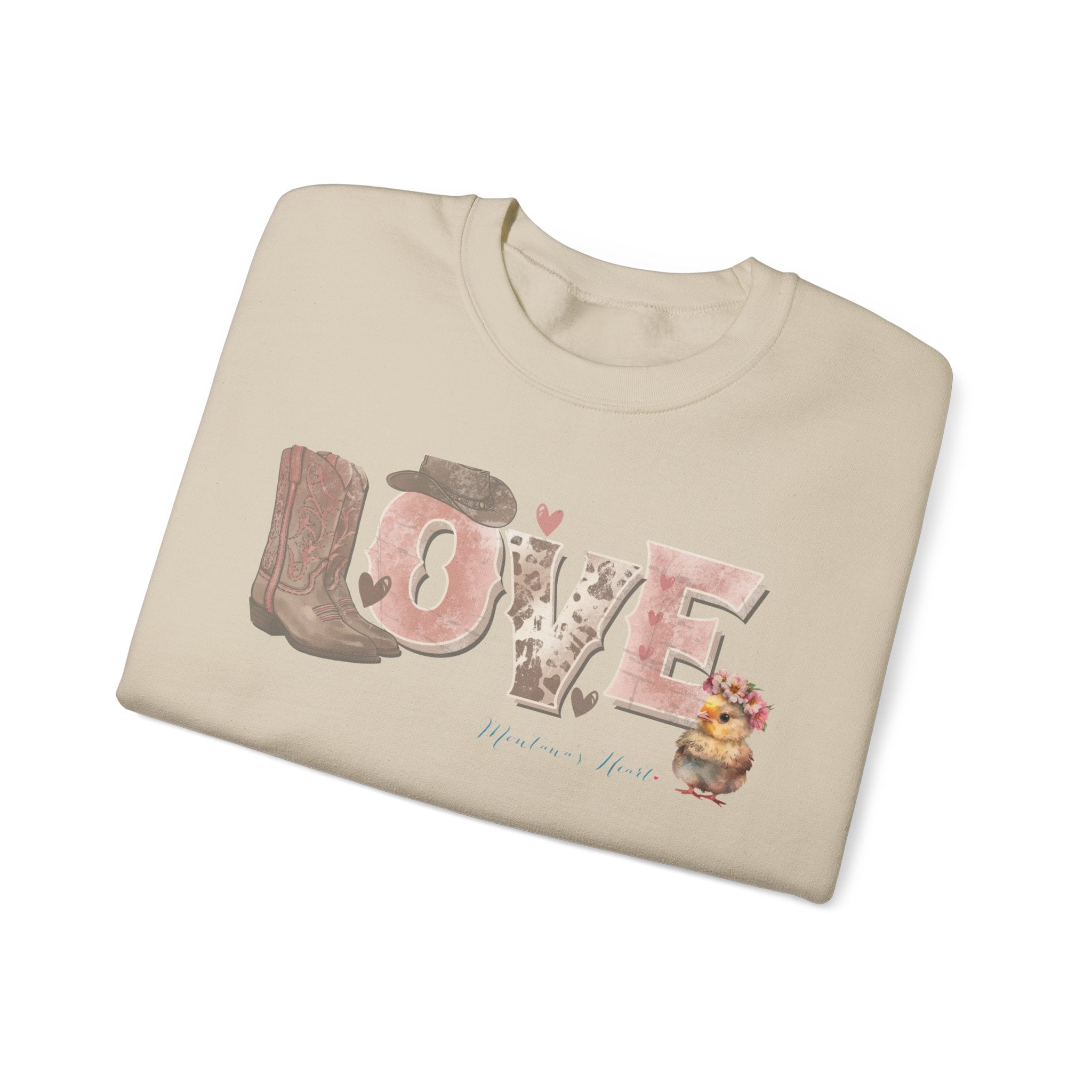 Ladies Western Love with baby chick, Ladies sweatshirt