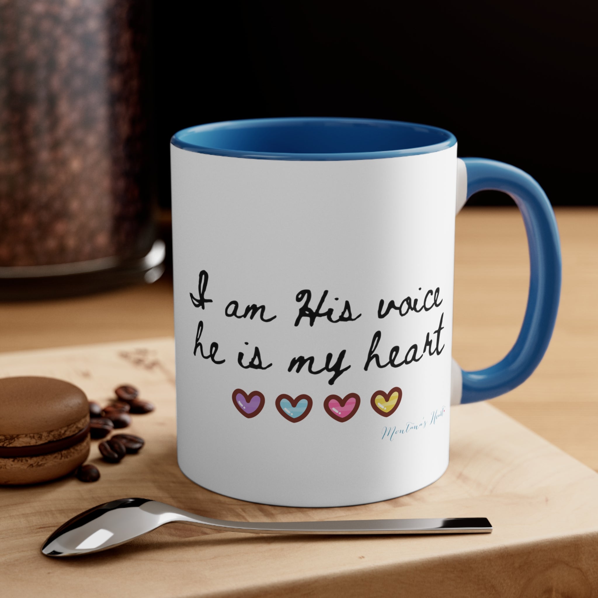 I am his voice, he is my heart, Mom Advocate 2 tone Accent Coffee Mug, 11oz