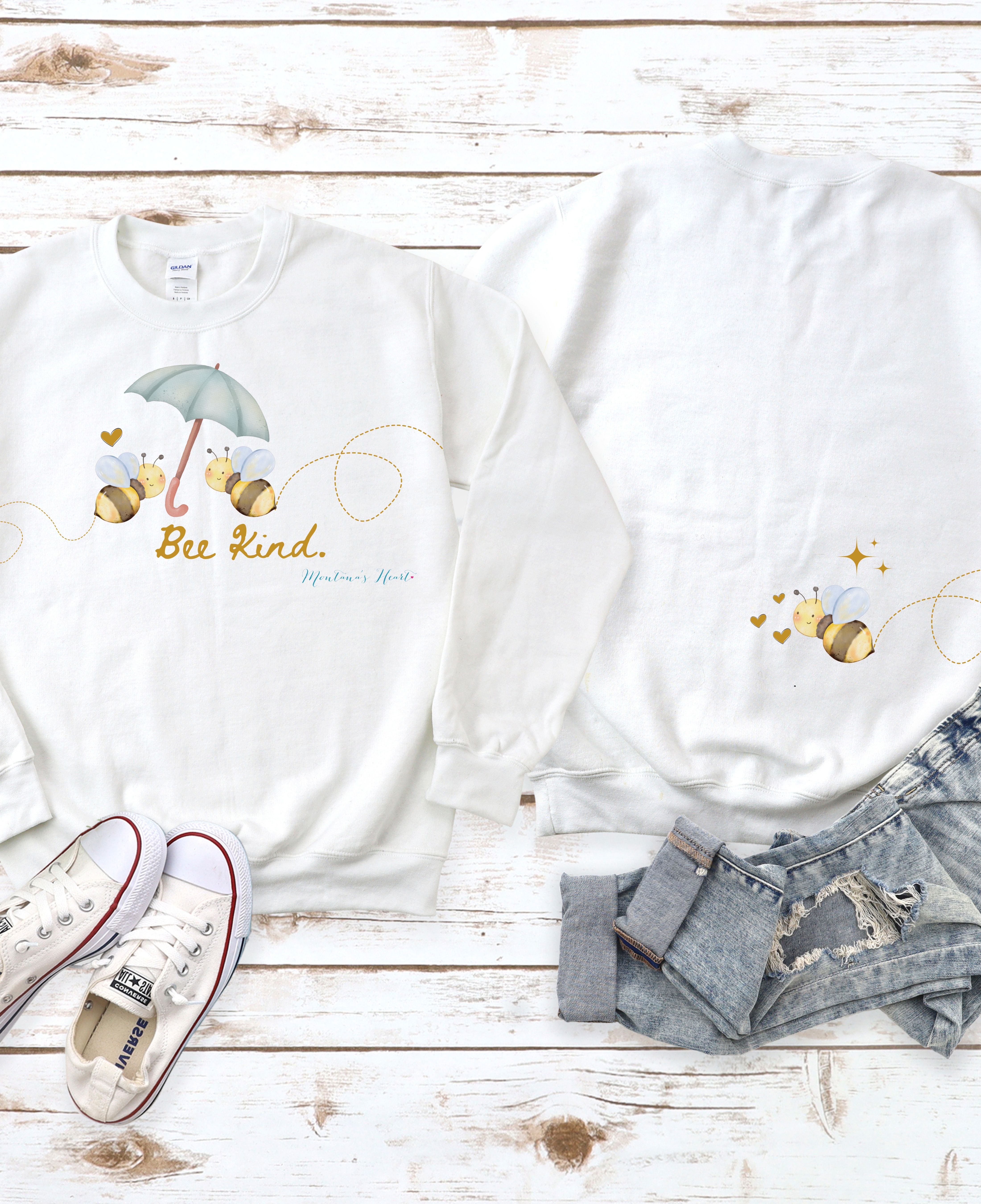 Bee Kind Bumblebee inspired ladies Sweatshirt with bee detail on front and back