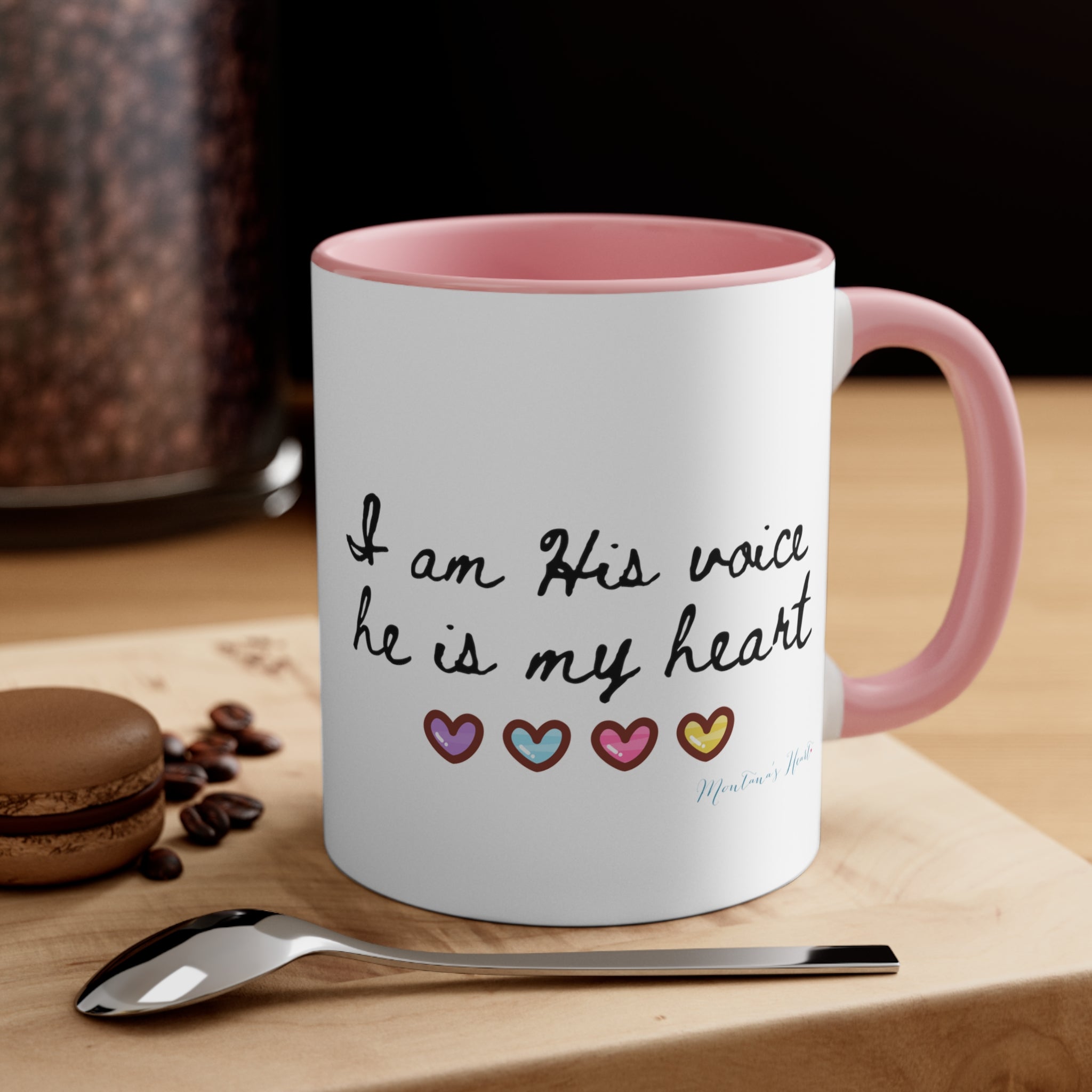 I am his voice, he is my heart, Mom Advocate 2 tone Accent Coffee Mug, 11oz