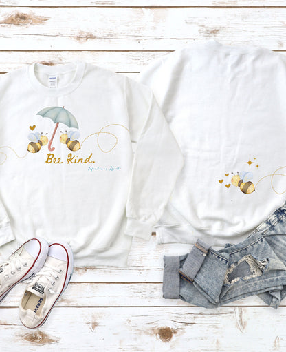 Bee Kind Bumblebee inspired ladies Sweatshirt with bee detail on front and back