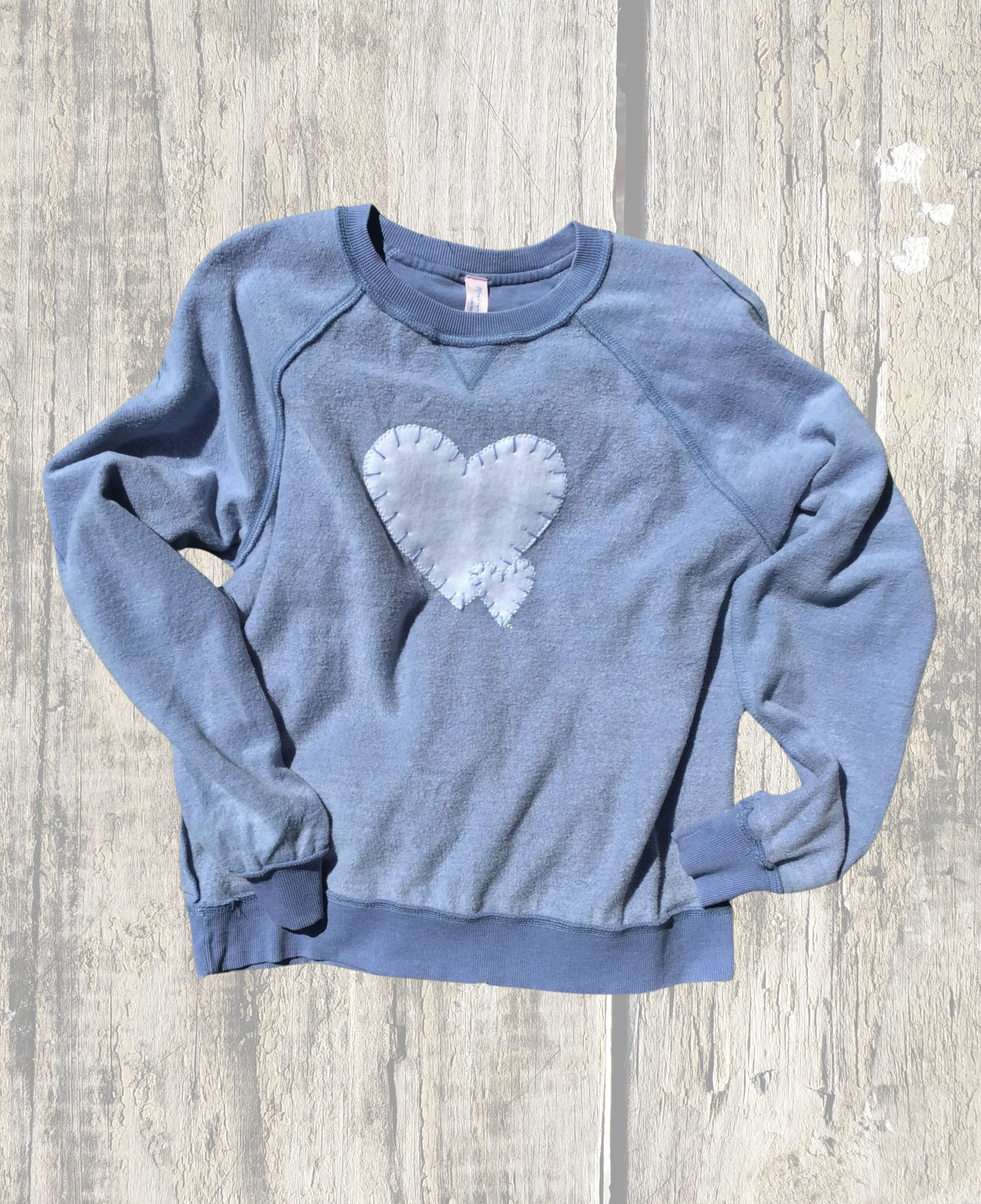 Montana's Heart inside out sweatshirt with 2 whipstitch heart detail