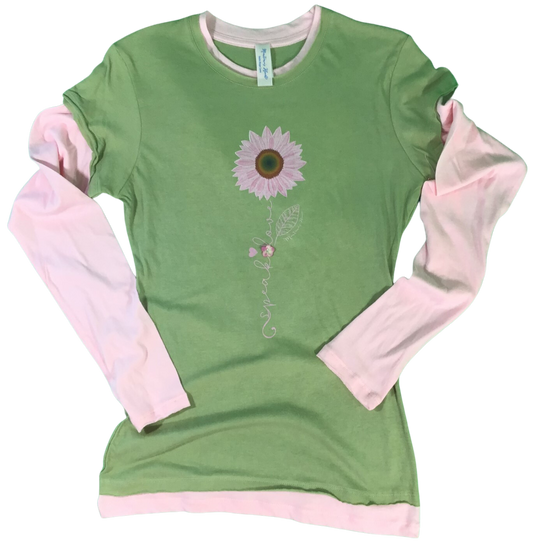Montana's Heart two-fer Long sleee tee shirt with Sunflower image
