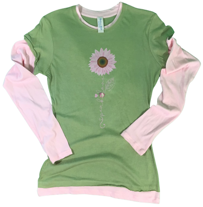 Montana's Heart two-fer Long sleee tee shirt with Sunflower image